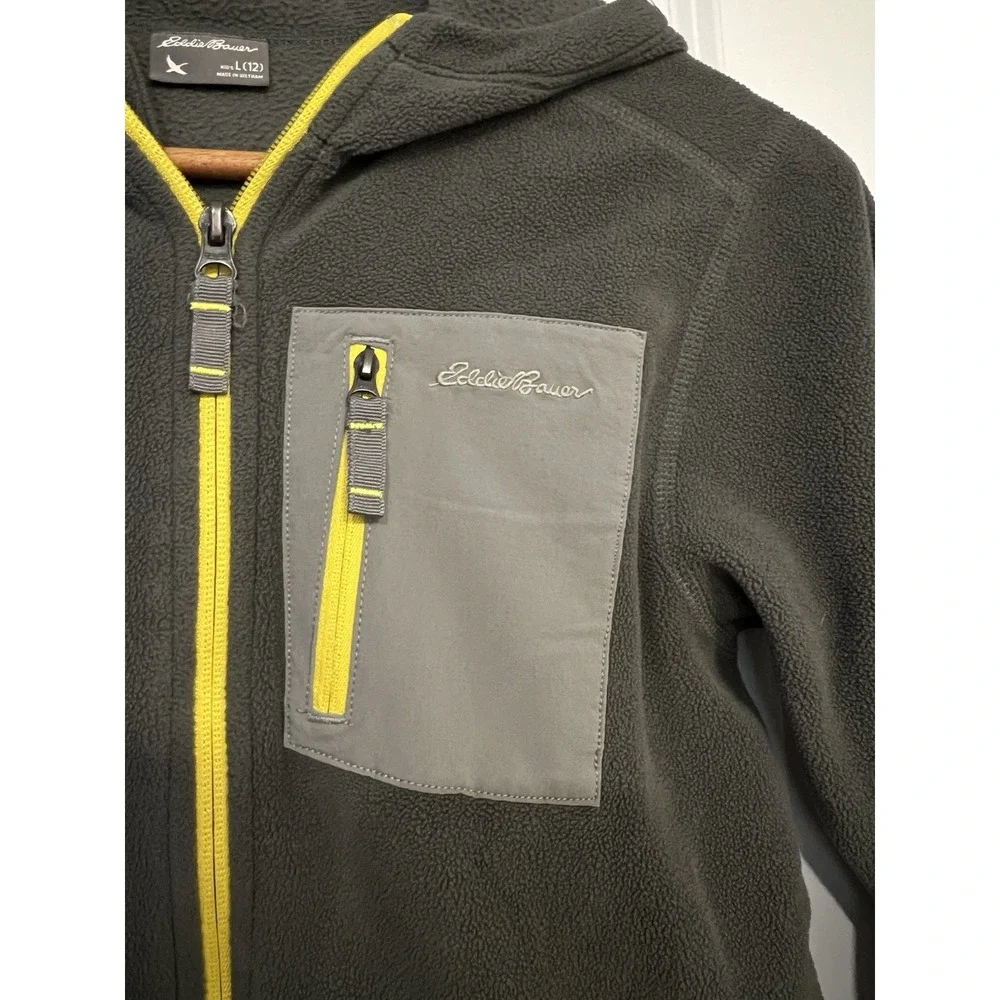 Eddie Bauer Fleece Kids Jacket‎ Gray Full Zip Pocket Size Large (12) Outdoors